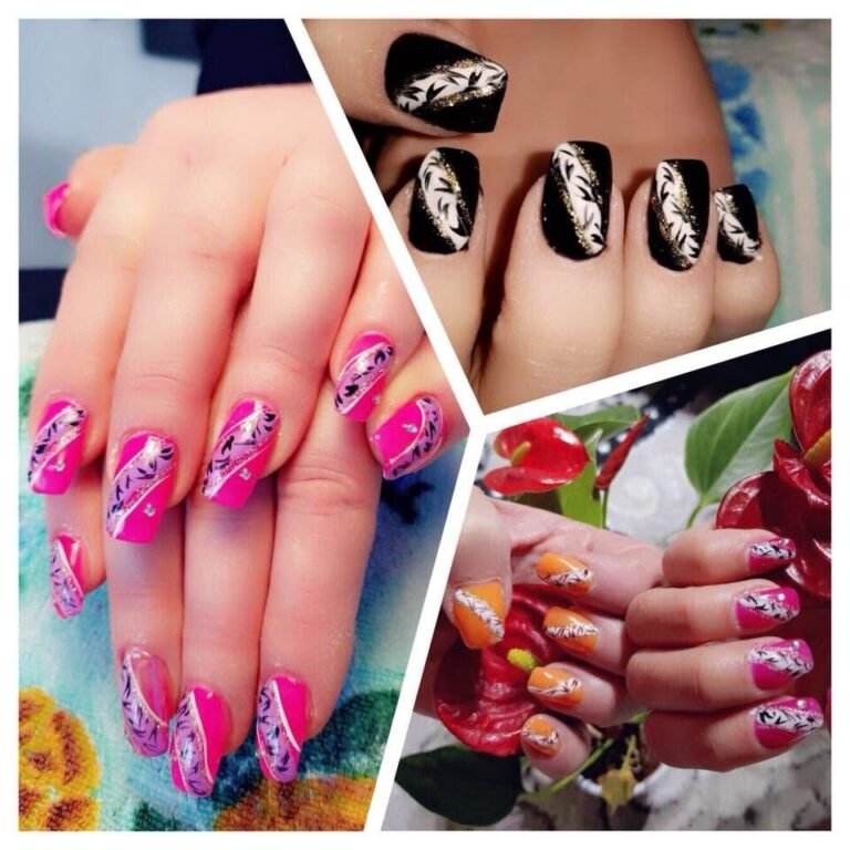 Nagelmodellage mit pinkem Nailart-Muster, La Hoa Gunzenhausen